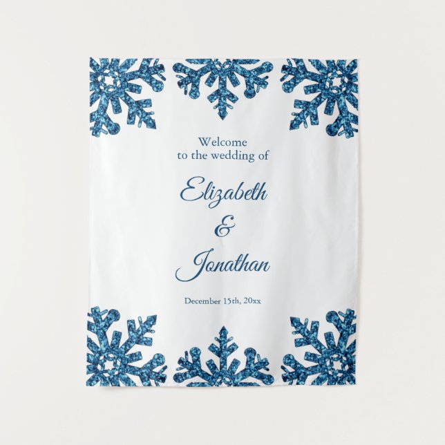 Blue Snowflake Winter Wedding Tapestry (Front)