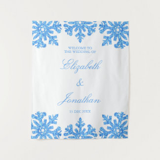 Blue Snowflake Winter Wedding Tapestry