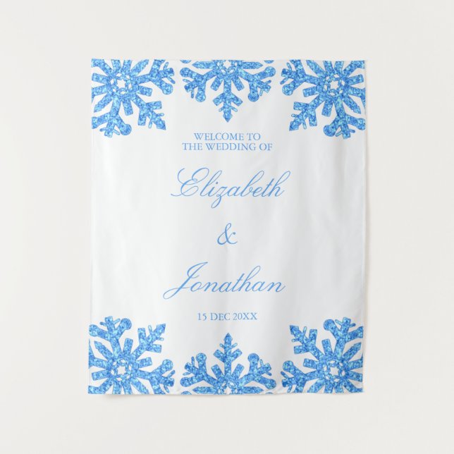 Blue Snowflake Winter Wedding Tapestry (Front)