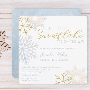 Blue Snowflake Winter Wonderland Baby Shower Invitation