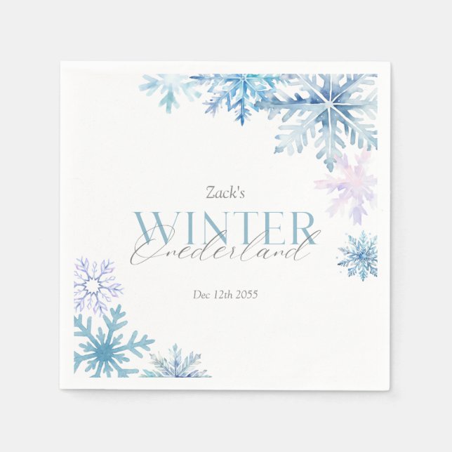 Blue Snowflake Winter Wonderland First Birthday  Napkin (Front)