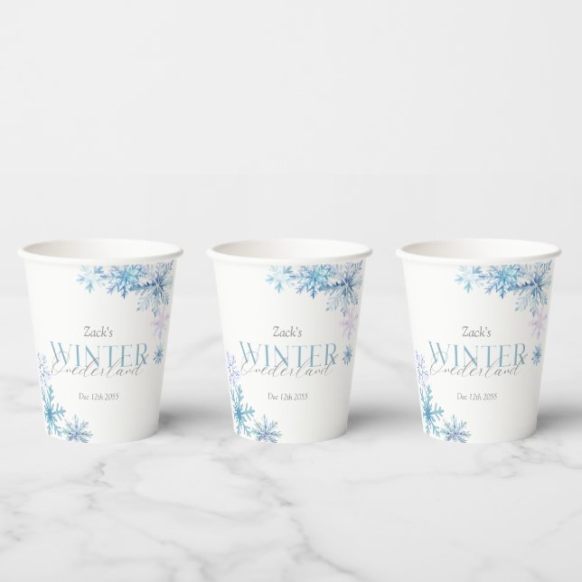Blue Snowflake Winter Wonderland First Birthday Paper Cups (Multi)