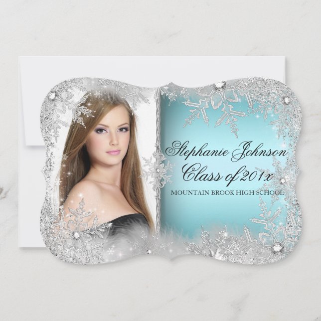 Blue Snowflake Winter Wonderland Graduation Card (Front)
