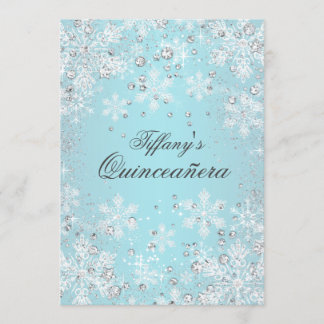 Blue Snowflake Winter Wonderland Quinceanera Invitation