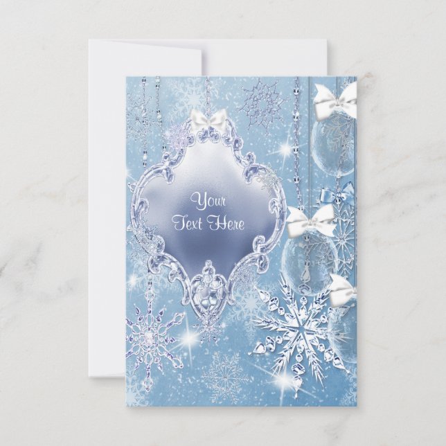 Blue Snowflake Winter Wonderland RSVP Card (Front)