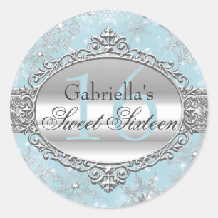 Blue Snowflake Winter Wonderland Sweet 16 Sticker