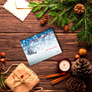 Blue snowflake  wish minimalist red letter  postcard