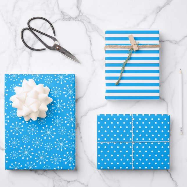 Blue Snowflake Wrapping Paper Sheet (Front)
