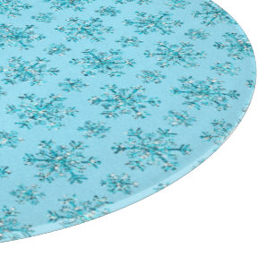 Blue Snowflakes-12in ROUND GLASS CUTTING BOARD