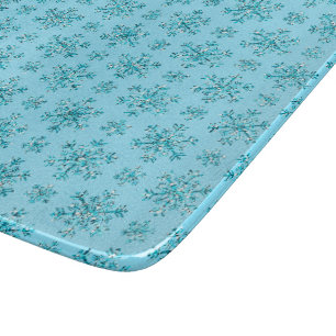 Blue Snowflakes-6x7in GLASS CUTTING BOARD