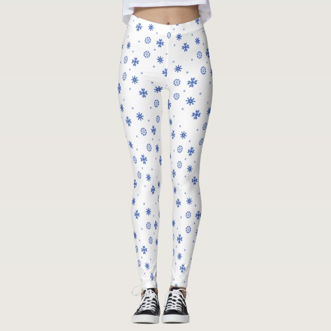 Blue Snowflakes All Over Print Leggings (Front)