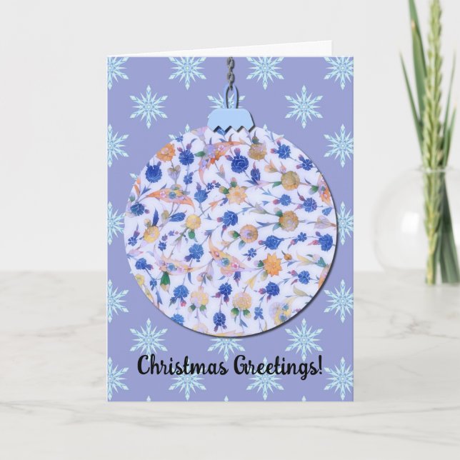 Blue Snowflakes and Christmas Decor Holiday Card (Front)