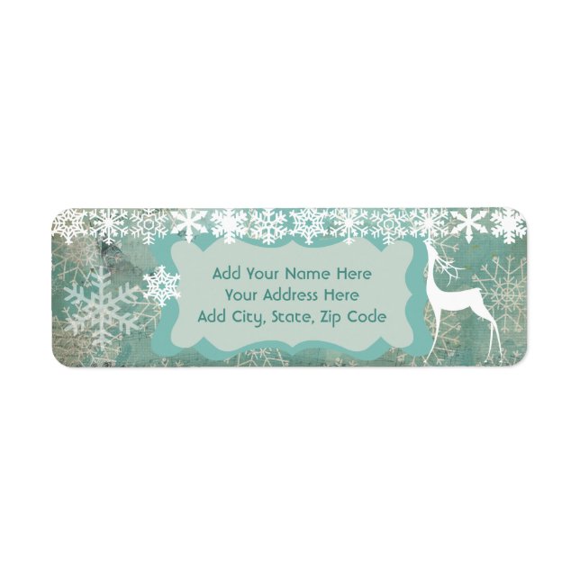 Blue Snowflakes and Deer Return Address Labels (Front)