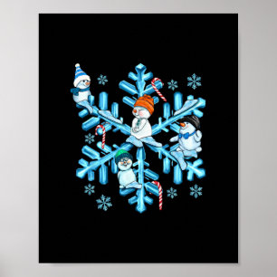 blue snowflakes and snowman merry christmas family poster