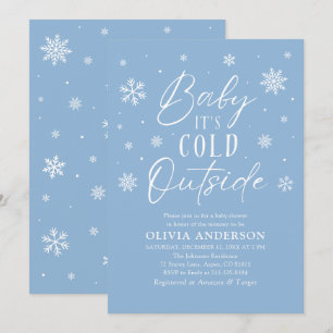 Blue Snowflakes Baby It's Cold Outside Baby Shower Invitation