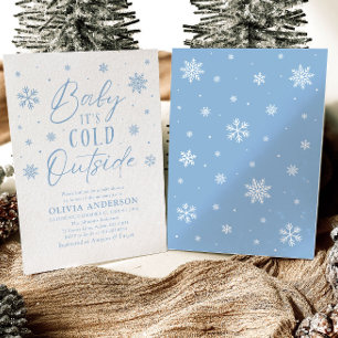 Blue Snowflakes Baby It's Cold Outside Baby Shower Invitation