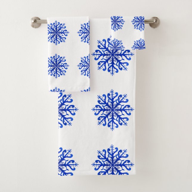 Blue Snowflakes  Bathroom Towel Set (Insitu)