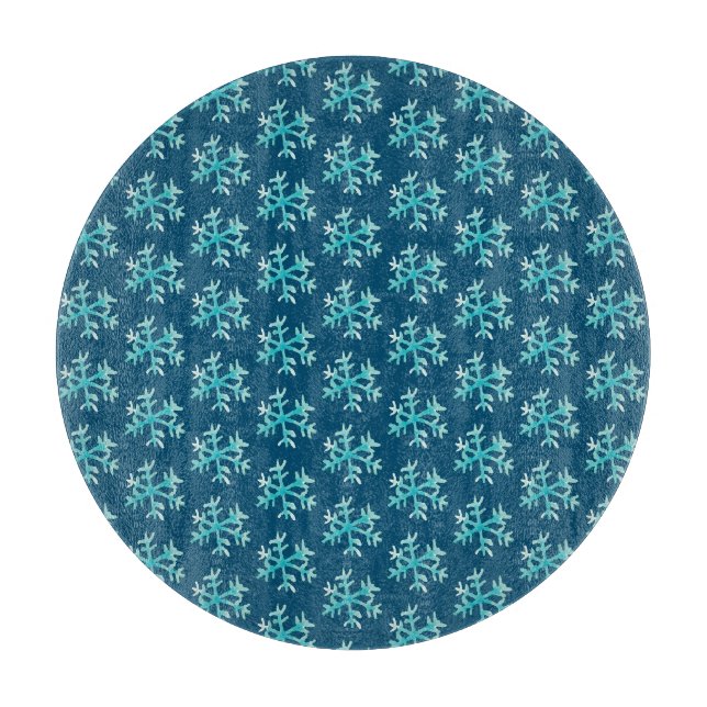 Blue Snowflakes Blue Pattern Cutting Board (Front)