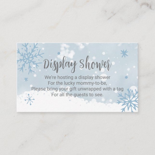 Blue Snowflakes Boy Baby Shower Display Shower Enclosure Card (Front)