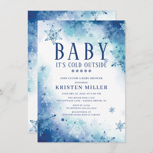 Blue Snowflakes Boys Winter Baby Shower Invitation (Front/Back)