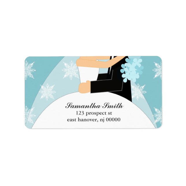 Blue Snowflakes Bride and Groom Label (Front)