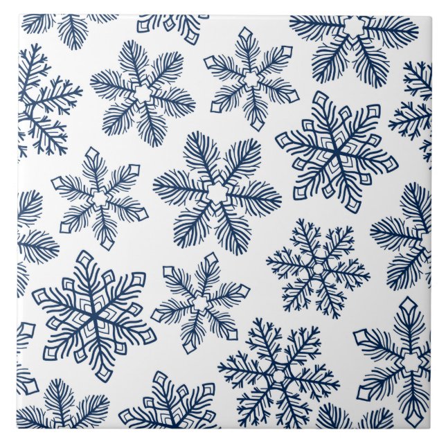Blue snowflakes ceramic tile (Front)