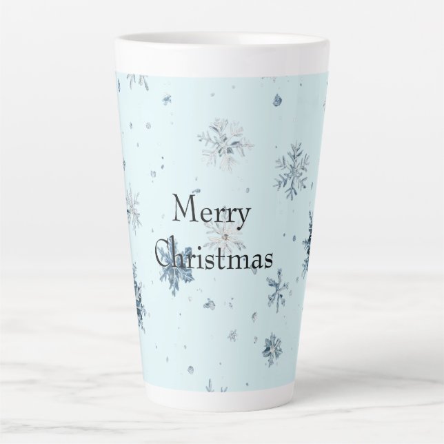 Blue Snowflakes Christmas Latte Mug (Front)