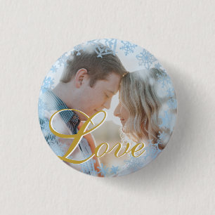 Blue Snowflakes Christmas Love Personalised Photo 3 Cm Round Badge