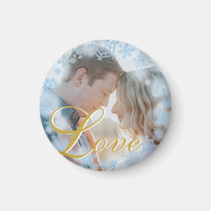 Blue Snowflakes Christmas Love Personalised Photo Magnet
