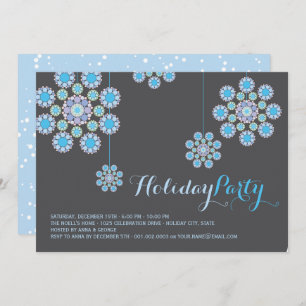 Blue Snowflakes Christmas Ornament Holiday Party Invitation