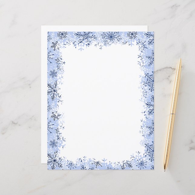 Blue snowflakes Christmas stationery (Front/Back In Situ)