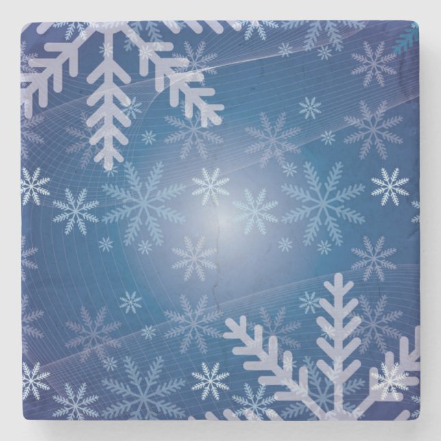 Blue Snowflakes Christmas Stone Coaster (Front)