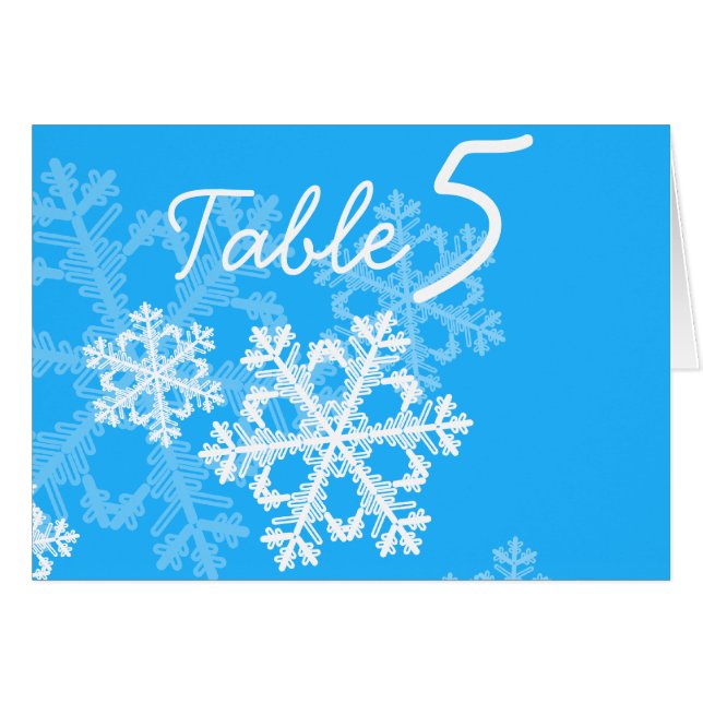 Blue Snowflakes Christmas Table Number Card (Front Horizontal)
