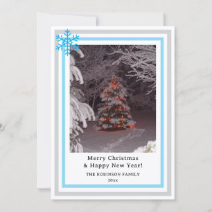 Blue Snowflakes Christmas Tree Lights Holiday Card