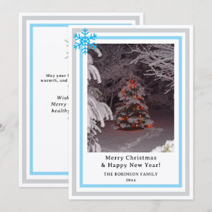 Blue Snowflakes Christmas Tree Lights Holiday Card