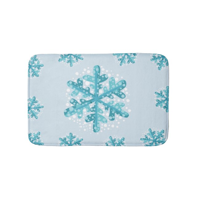 Blue Snowflakes Christmas / Wintertime Bath Mat (Front)