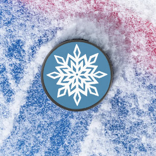 Blue Snowflakes Classic Winter White Snow Hockey Puck
