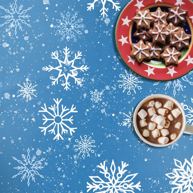 Blue Snowflakes Classic Winter White Snow Tablecloth (Creator Uploaded)