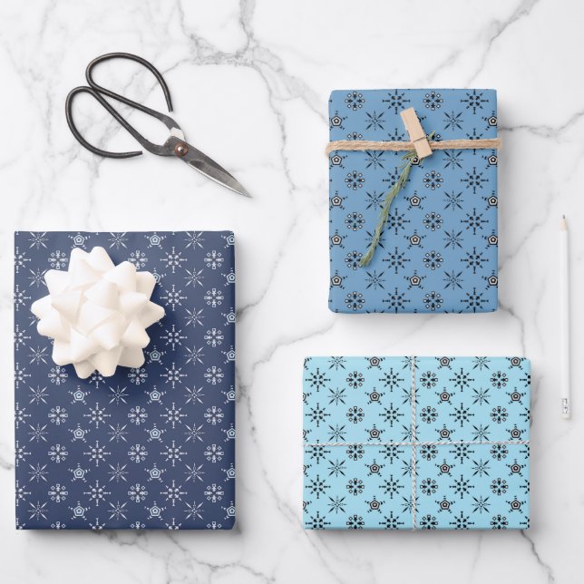 Blue Snowflakes Design Wrapping Paper (Front)