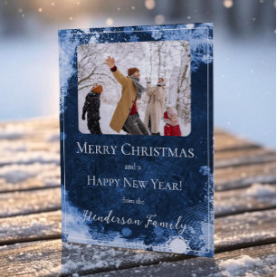 Blue Snowflakes Flat Holiday Photo Card