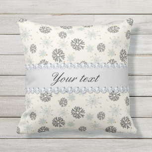Blue Snowflakes Gold Stars Silver Diamonds Outdoor Cushion