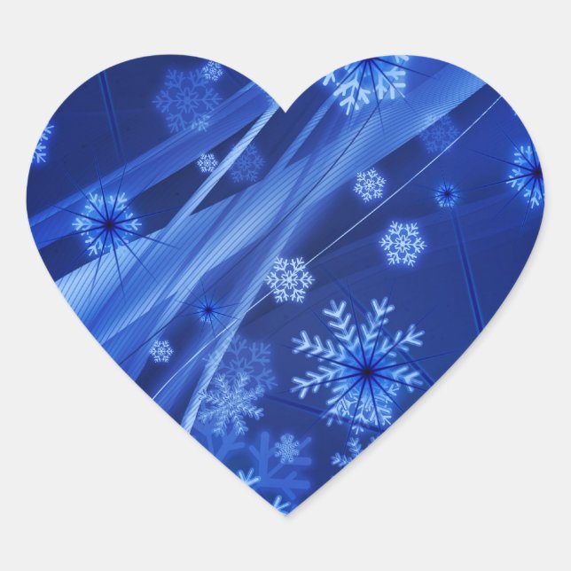 Blue Snowflakes Heart Sticker (Front)