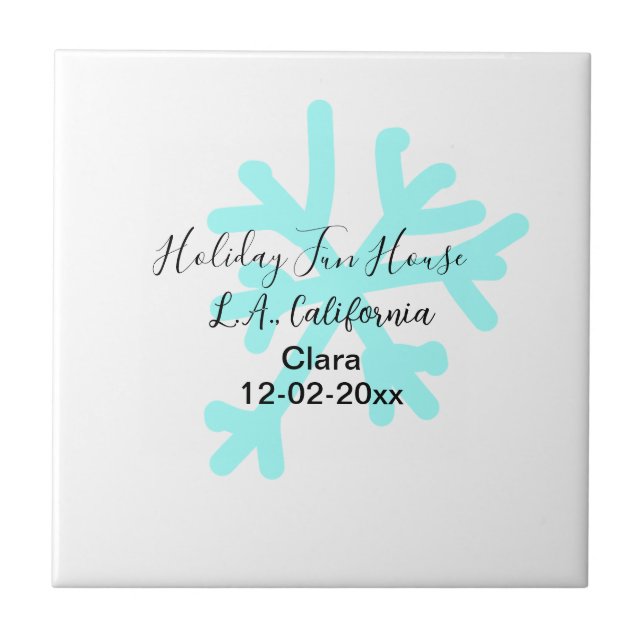 Blue snowflakes holiday camping house place date ceramic tile (Front)