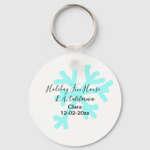 Blue snowflakes holiday camping house place date key ring