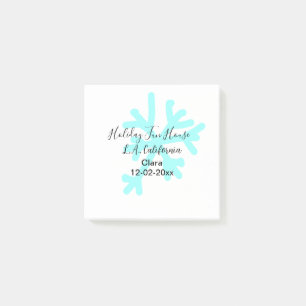 Blue snowflakes holiday camping house place date post-it notes