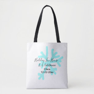 Blue snowflakes holiday camping house place date tote bag