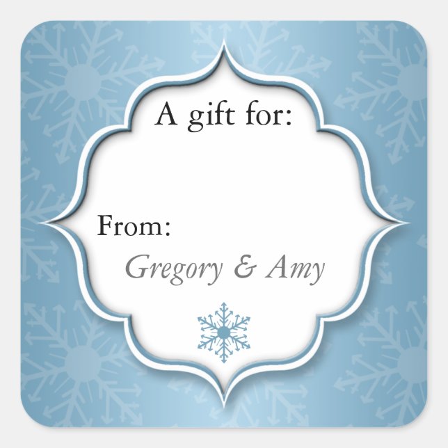 Blue Snowflakes Holiday Gift Tag Stickers (Front)
