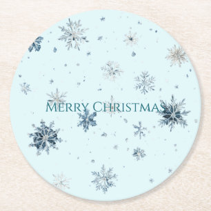 Blue Snowflakes Ice Skates Christmas Round Paper Coaster