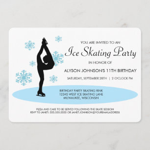 Blue Snowflakes Ice Skating Party Invitation