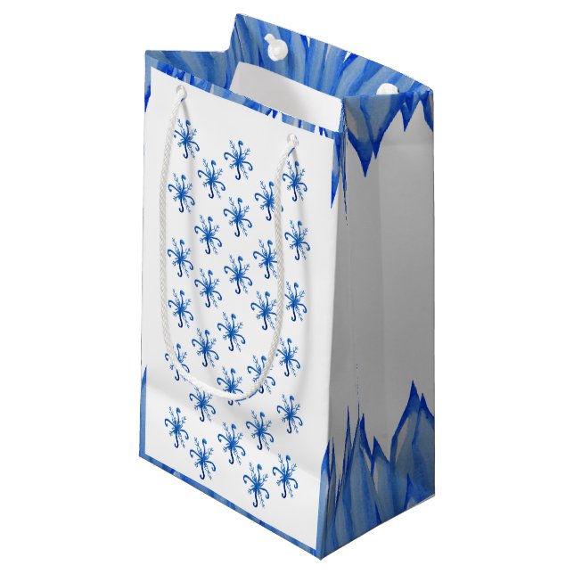 Blue Snowflakes & Ice Small Gift Bag (Front Angled)